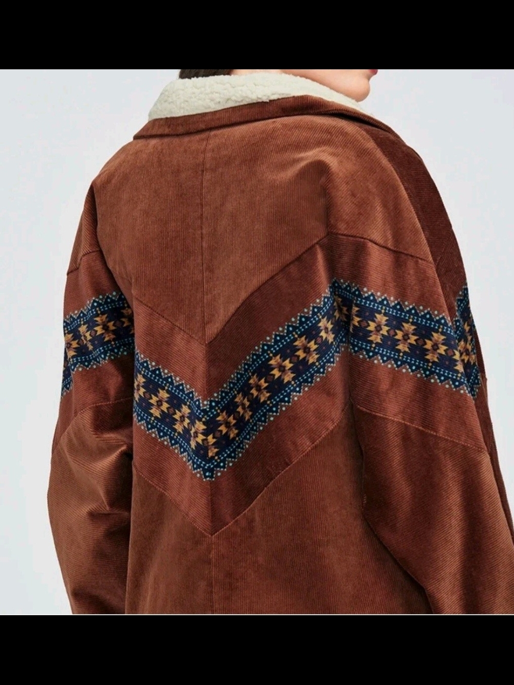 NWT Wildfox Women's Brown Sherpa-Lined Corduroy Jacket - Picture 3 of 9